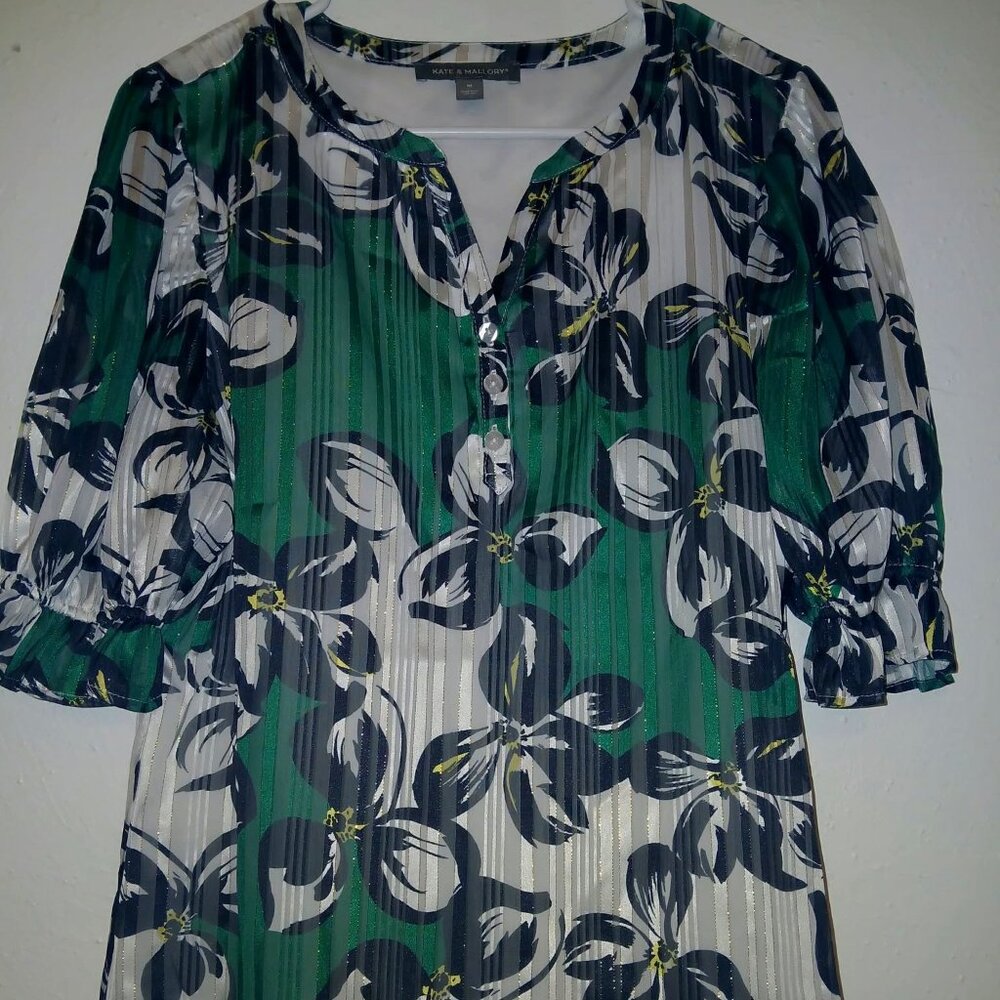 Brand New Kate & Mallory Green & White Floral Blouse